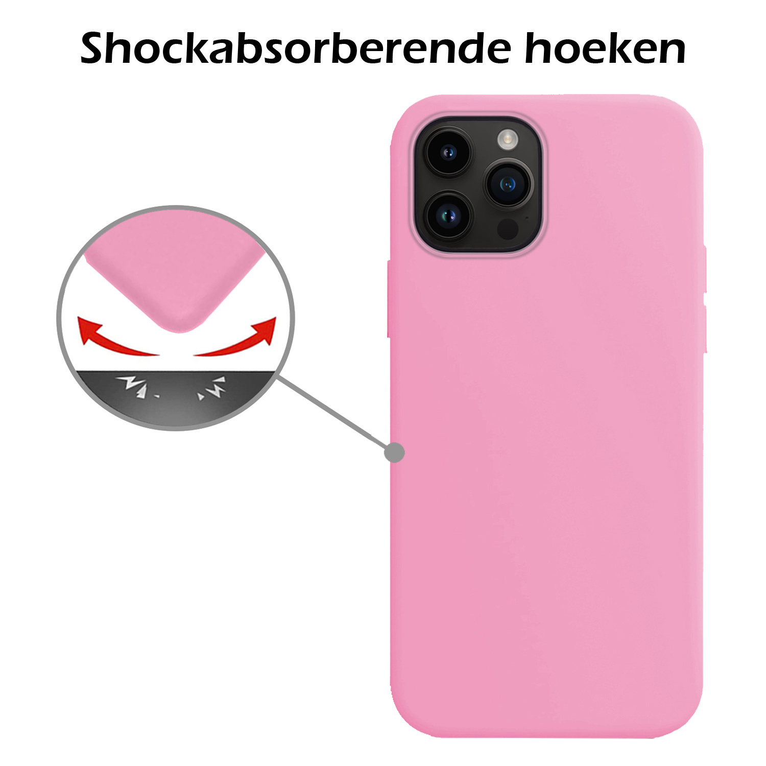 Nomfy Hoesje Geschikt voor iPhone 15 Pro Hoesje Siliconen Cover Case Met 2x Screenprotector - Hoes Geschikt voor iPhone 15 Pro Hoes Back Case - Lichtroze
