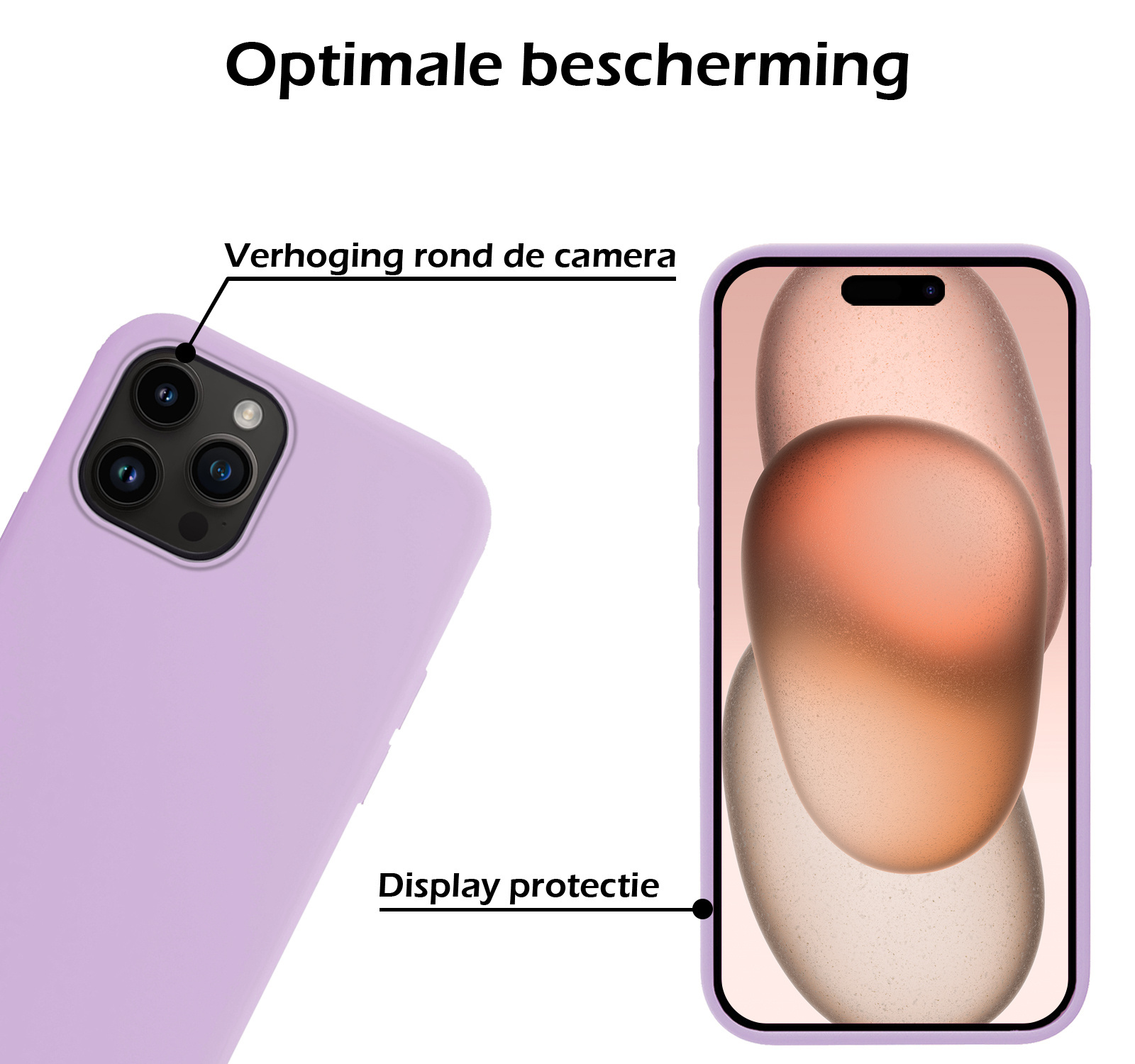 Nomfy Hoesje Geschikt voor iPhone 15 Pro Hoesje Siliconen Cover Case Met 2x Screenprotector - Hoes Geschikt voor iPhone 15 Pro Hoes Back Case - Lila