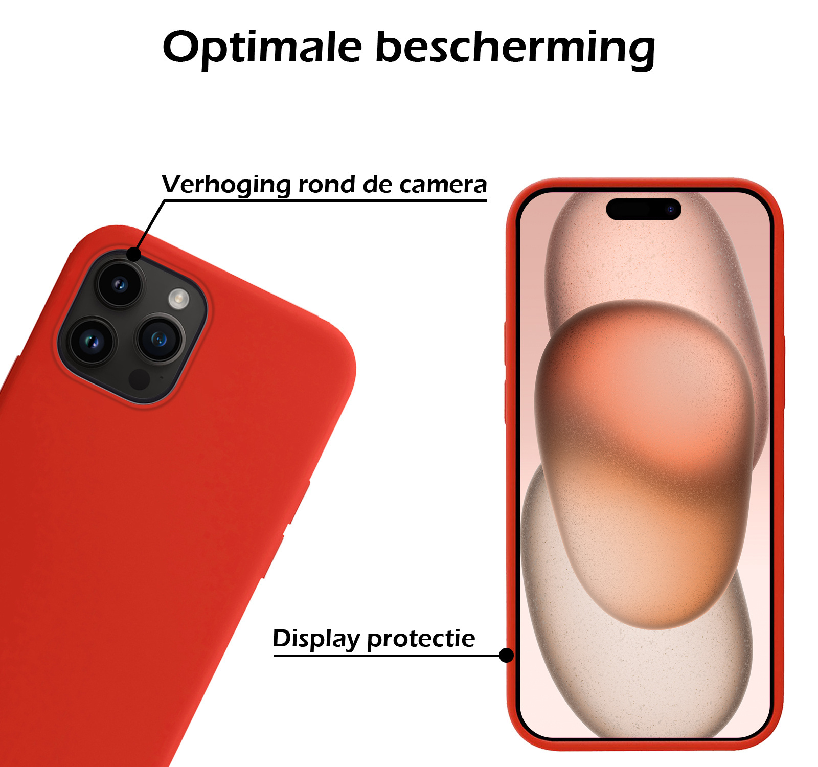 Nomfy Hoesje Geschikt voor iPhone 15 Pro Hoesje Siliconen Cover Case Met 2x Screenprotector - Hoes Geschikt voor iPhone 15 Pro Hoes Back Case - Rood