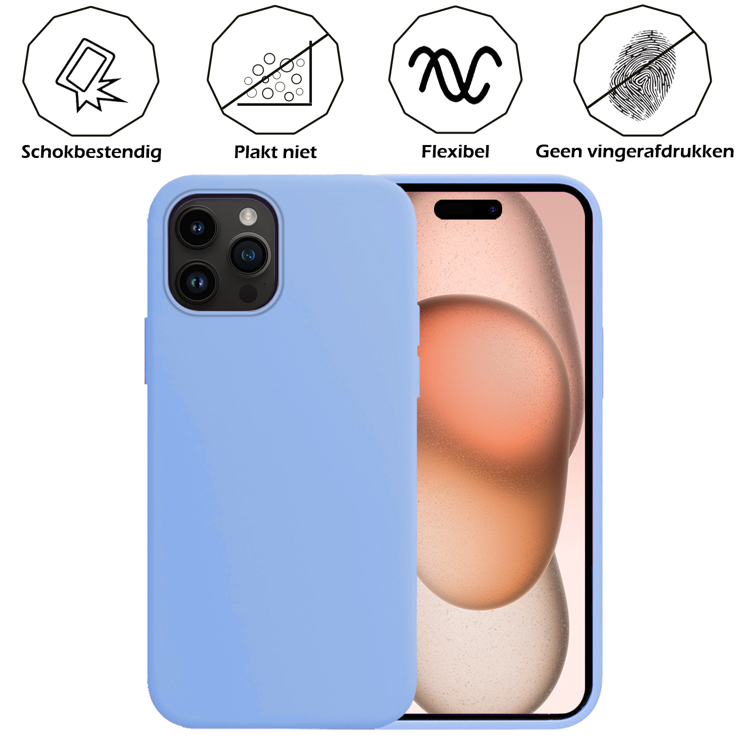 Nomfy Hoesje Geschikt voor iPhone 15 Pro Max Hoesje Siliconen Cover Case Met Screenprotector - Hoes Geschikt voor iPhone 15 Pro Max Hoes Back Case - Lichtblauw