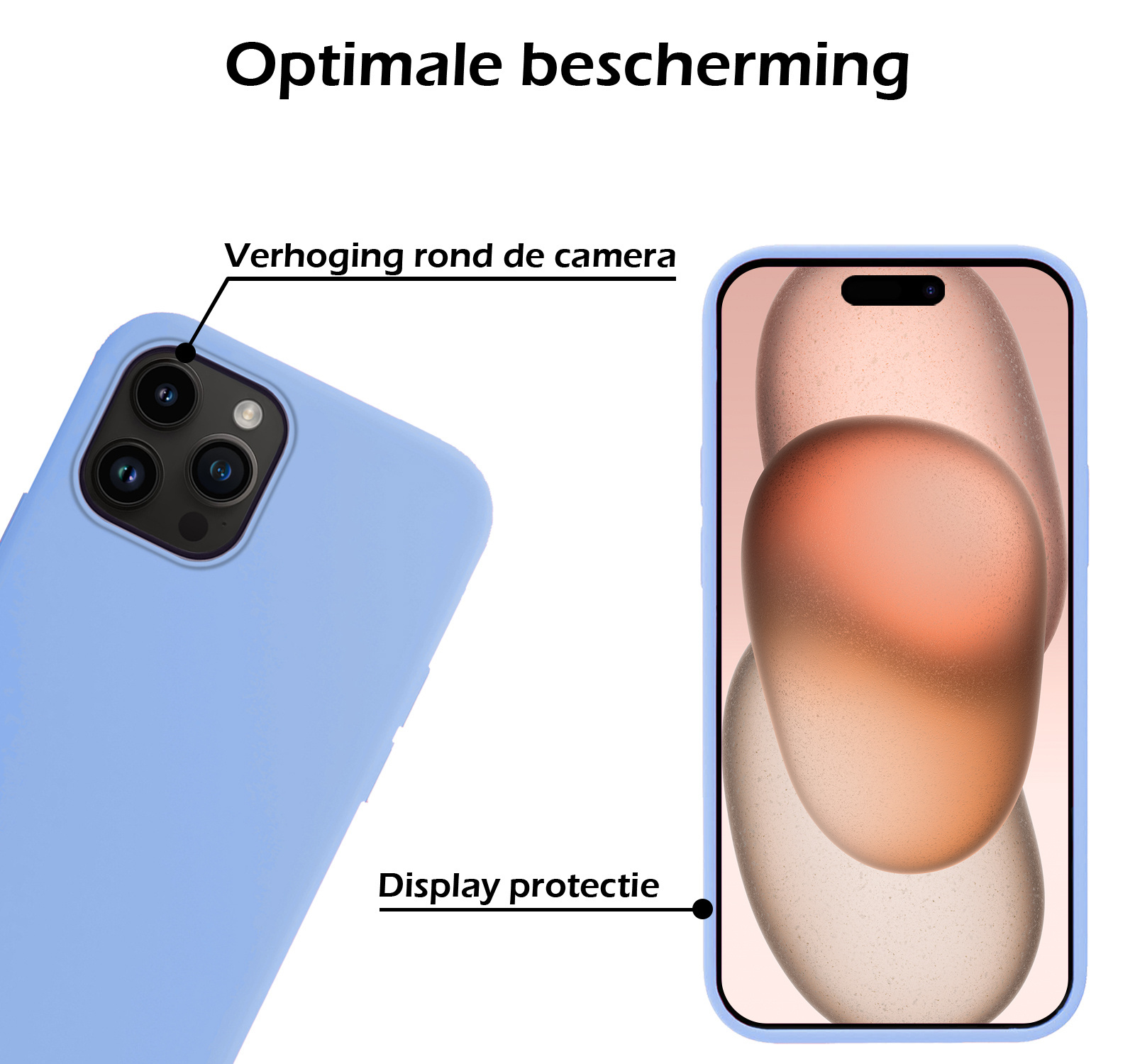Nomfy Hoesje Geschikt voor iPhone 15 Pro Max Hoesje Siliconen Cover Case Met Screenprotector - Hoes Geschikt voor iPhone 15 Pro Max Hoes Back Case - Lichtblauw
