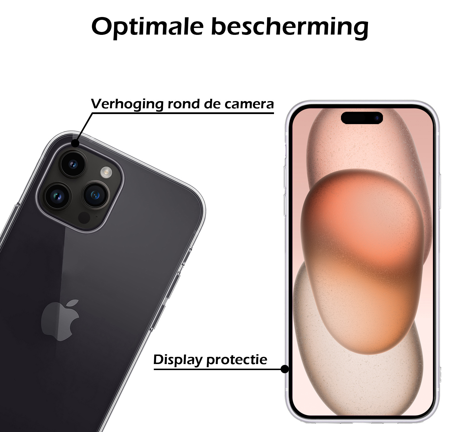Nomfy Hoesje Geschikt voor iPhone 15 Pro Max Hoesje Siliconen Cover Case Met Screenprotector - Hoes Geschikt voor iPhone 15 Pro Max Hoes Back Case - Transparant