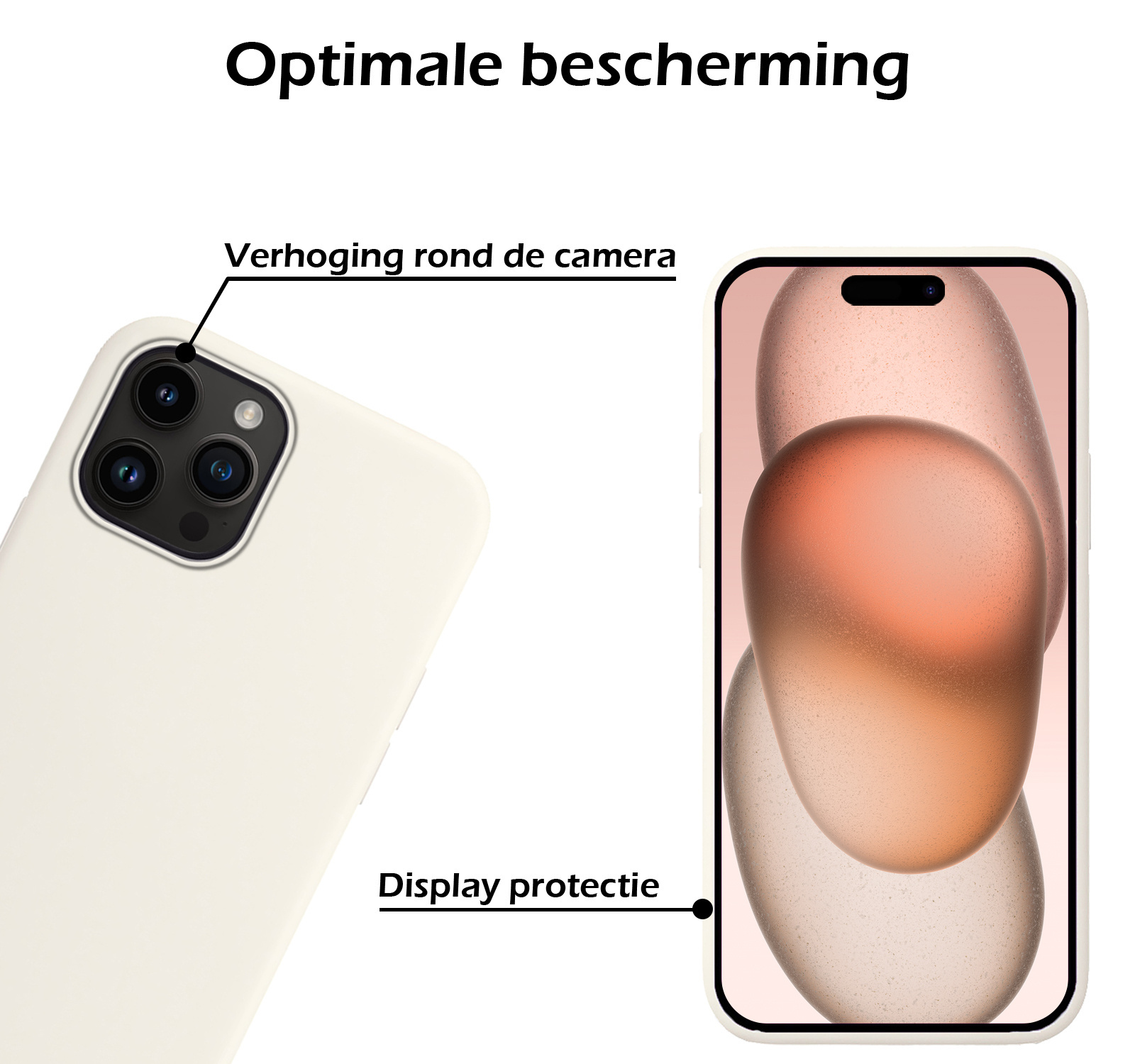 Nomfy Hoesje Geschikt voor iPhone 15 Pro Max Hoesje Siliconen Cover Case Met Screenprotector - Hoes Geschikt voor iPhone 15 Pro Max Hoes Back Case - Wit