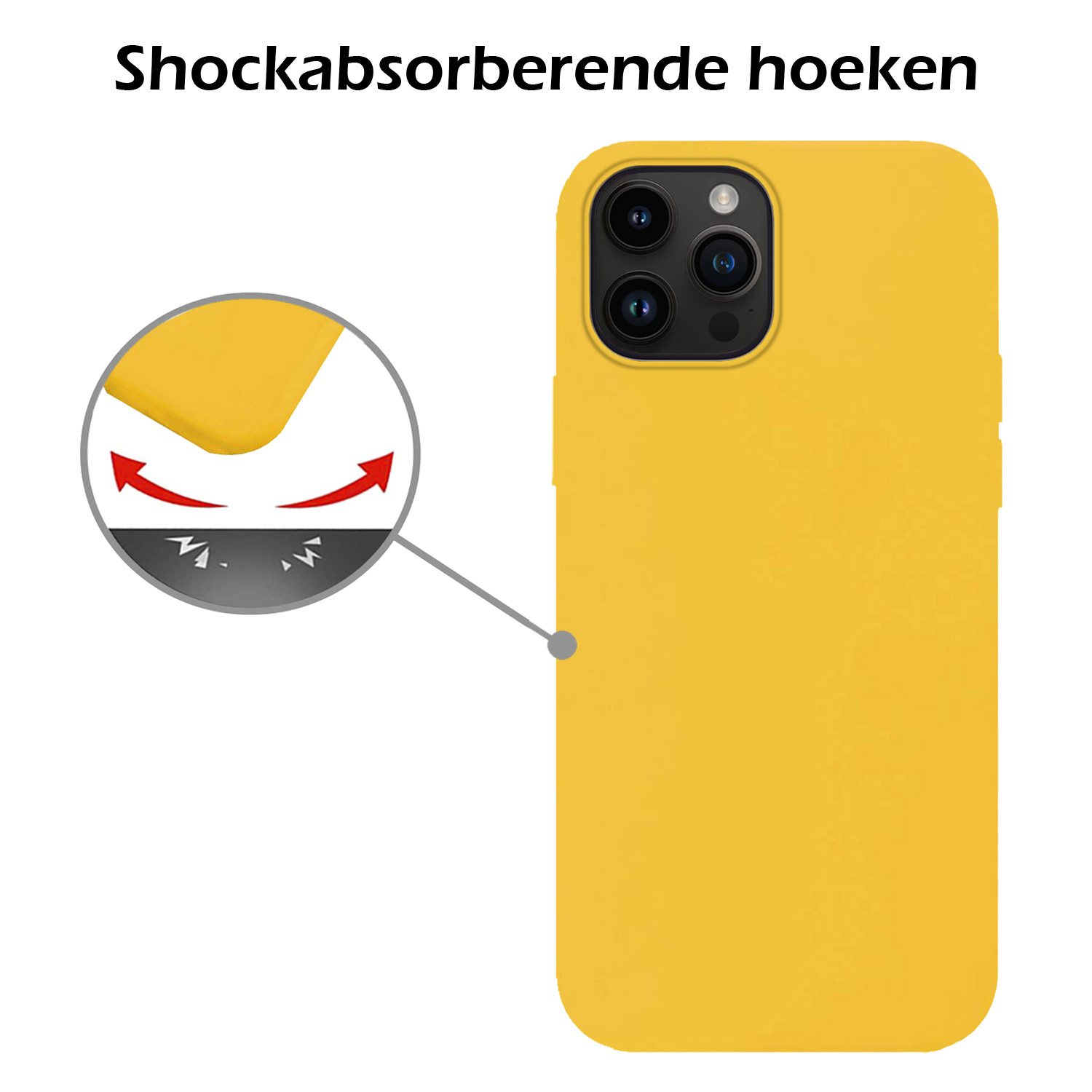 Nomfy Hoesje Geschikt voor iPhone 15 Pro Max Hoesje Siliconen Cover Case Met 2x Screenprotector - Hoes Geschikt voor iPhone 15 Pro Max Hoes Back Case - Geel
