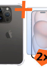 Nomfy Hoesje Geschikt voor iPhone 15 Pro Hoesje Shock Proof Cover Case Shockproof Met 2x Screenprotector - Hoes Geschikt voor iPhone 15 Pro Hoes Siliconen Back Case - Transparant
