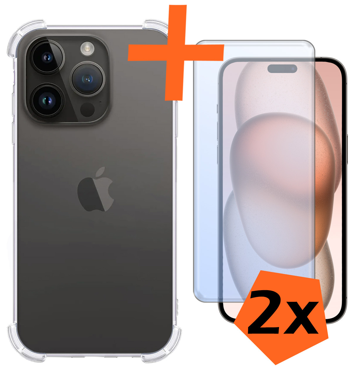 Nomfy Hoesje Geschikt voor iPhone 15 Pro Hoesje Shock Proof Cover Case Shockproof Met 2x Screenprotector - Hoes Geschikt voor iPhone 15 Pro Hoes Siliconen Back Case - Transparant