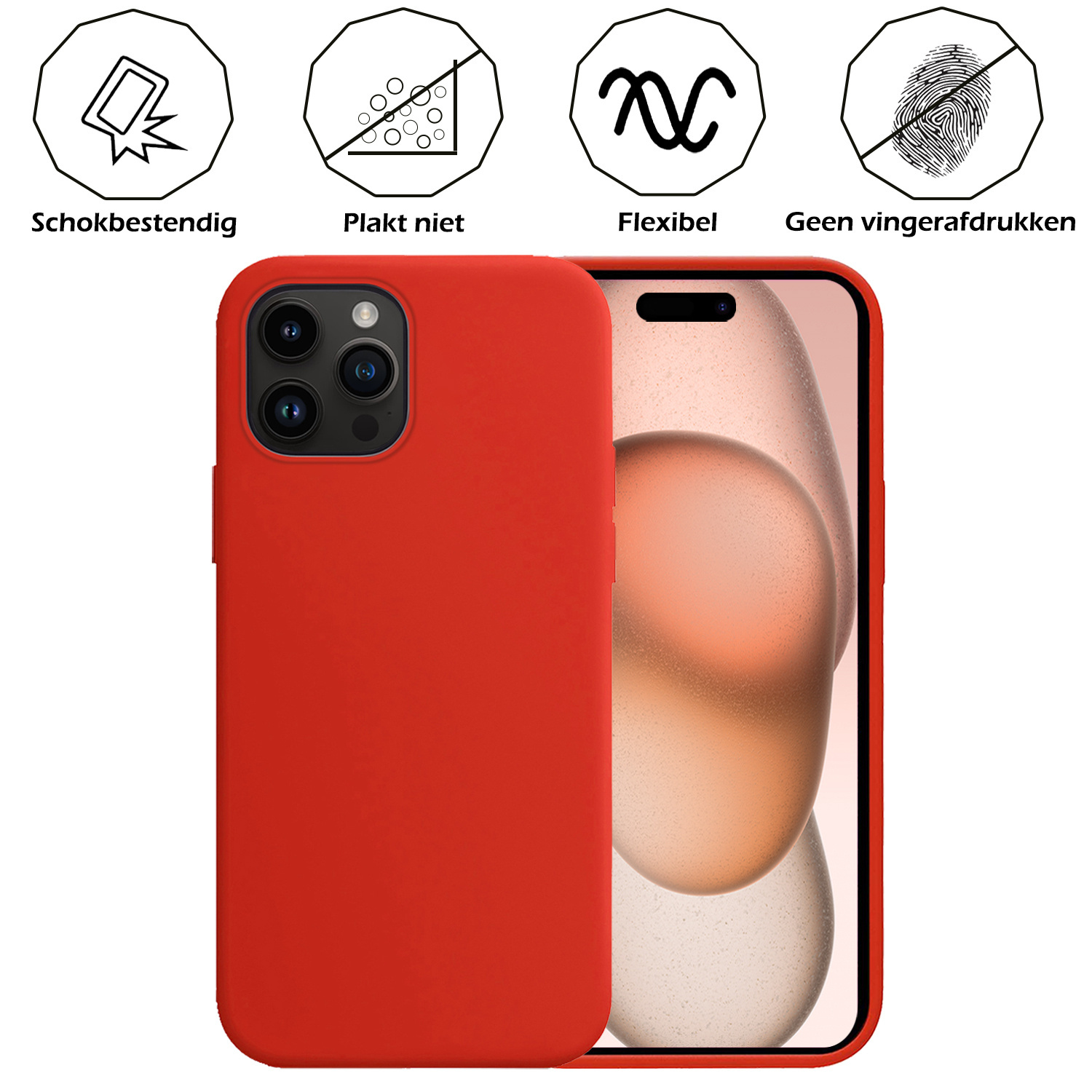 Nomfy Hoesje Geschikt voor iPhone 15 Pro Max Hoesje Siliconen Cover Case Met 2x Screenprotector - Hoes Geschikt voor iPhone 15 Pro Max Hoes Back Case - Rood