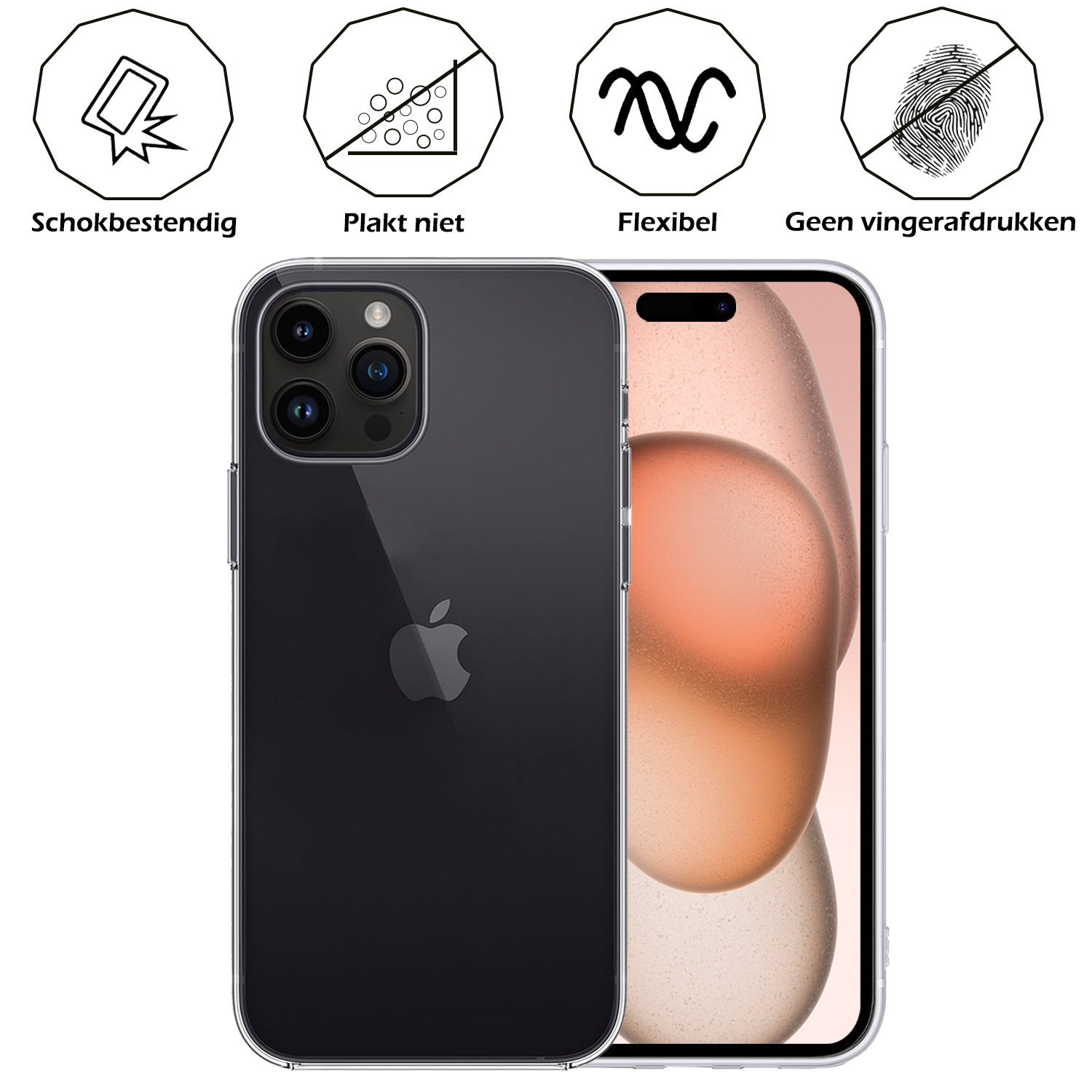 Nomfy Hoesje Geschikt voor iPhone 15 Pro Max Hoesje Siliconen Cover Case Met 2x Screenprotector - Hoes Geschikt voor iPhone 15 Pro Max Hoes Back Case - Transparant