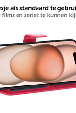 Nomfy Hoesje Geschikt voor iPhone 15 Hoes Bookcase Flipcase Book Cover Met Screenprotector - Hoes Geschikt voor iPhone 15 Hoesje Book Case - Donkerroze