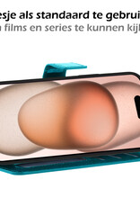 Nomfy Hoesje Geschikt voor iPhone 15 Hoes Bookcase Flipcase Book Cover Met Screenprotector - Hoes Geschikt voor iPhone 15 Hoesje Book Case - Turquoise