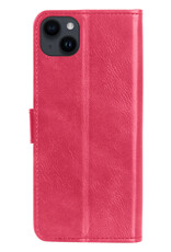 Nomfy Hoesje Geschikt voor iPhone 15 Hoes Bookcase Flipcase Book Cover Met 2x Screenprotector - Hoes Geschikt voor iPhone 15 Hoesje Book Case - Donkerroze