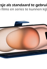 Nomfy Hoesje Geschikt voor iPhone 15 Plus Hoes Bookcase Flipcase Book Cover Met 2x Screenprotector - Hoes Geschikt voor iPhone 15 Plus Hoesje Book Case - Donkerblauw