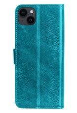 Nomfy Hoesje Geschikt voor iPhone 15 Plus Hoes Bookcase Flipcase Book Cover Met 2x Screenprotector - Hoes Geschikt voor iPhone 15 Plus Hoesje Book Case - Turquoise