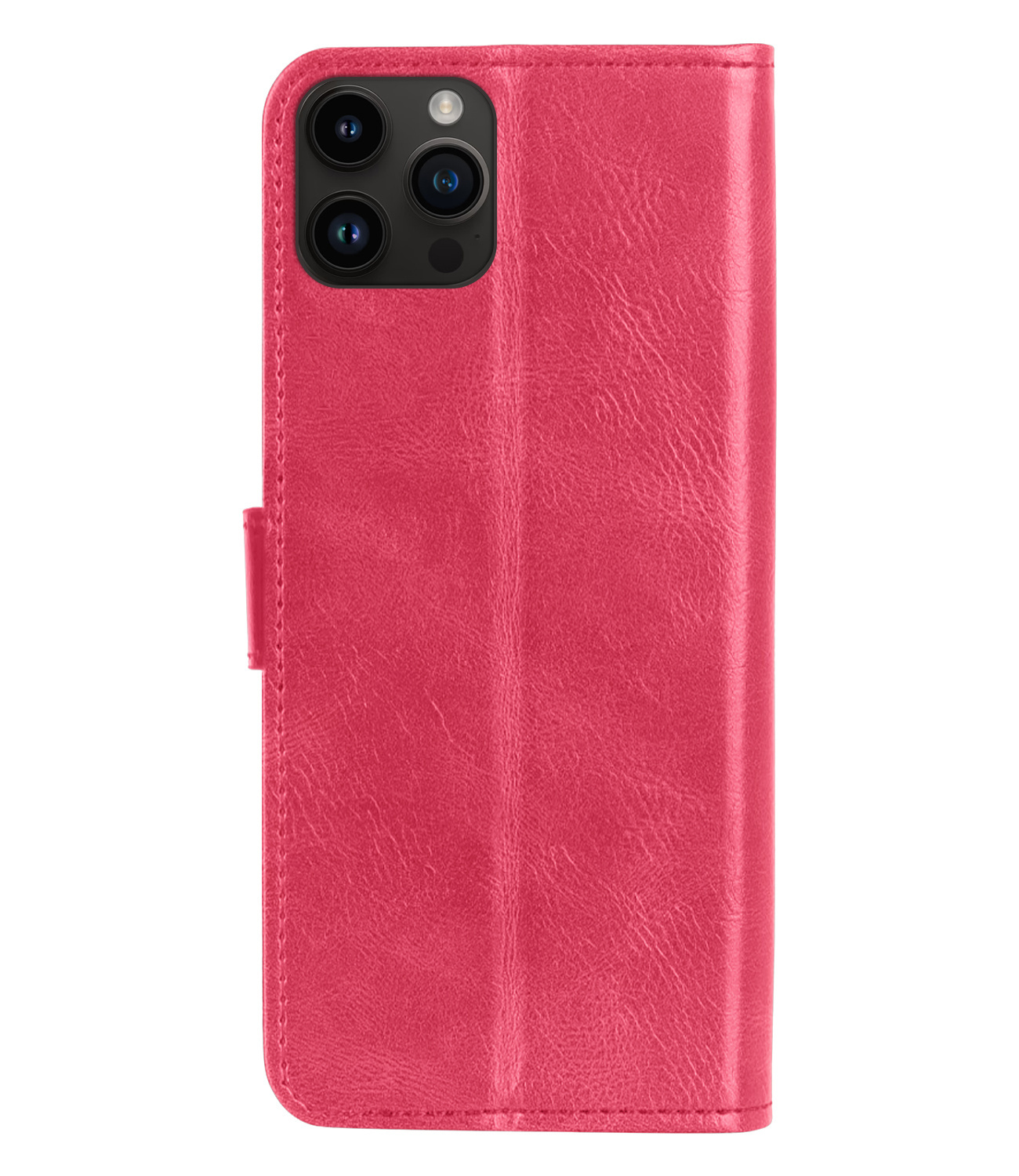 Nomfy Hoesje Geschikt voor iPhone 15 Pro Hoes Bookcase Flipcase Book Cover Met Screenprotector - Hoes Geschikt voor iPhone 15 Pro Hoesje Book Case - Donkerroze