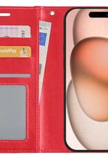 Nomfy Hoesje Geschikt voor iPhone 15 Pro Hoes Bookcase Flipcase Book Cover Met Screenprotector - Hoes Geschikt voor iPhone 15 Pro Hoesje Book Case - Rood