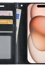 Nomfy Hoesje Geschikt voor iPhone 15 Pro Hoes Bookcase Flipcase Book Cover Met Screenprotector - Hoes Geschikt voor iPhone 15 Pro Hoesje Book Case - Zwart