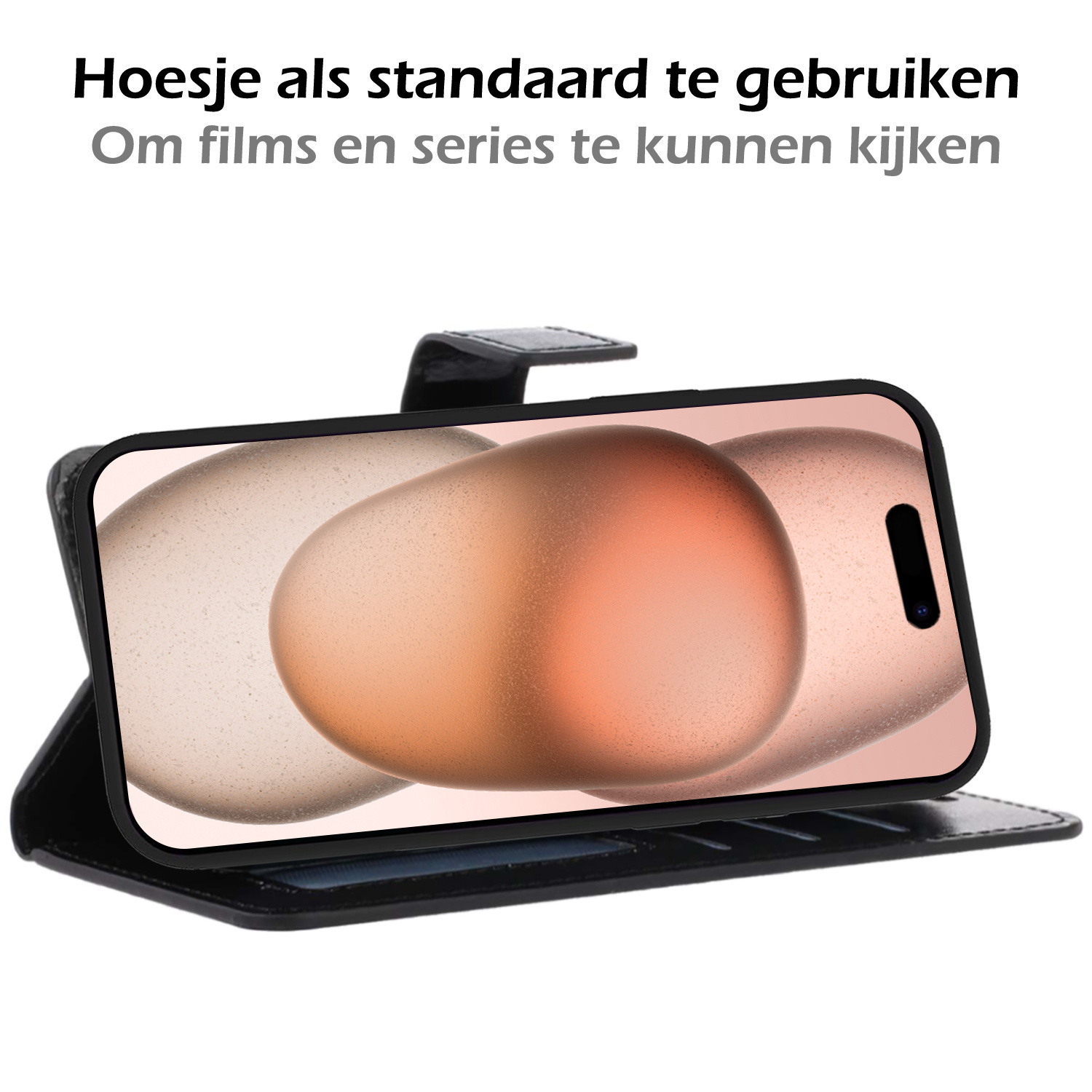 Nomfy Hoesje Geschikt voor iPhone 15 Pro Hoes Bookcase Flipcase Book Cover Met 2x Screenprotector - Hoes Geschikt voor iPhone 15 Pro Hoesje Book Case - Zwart