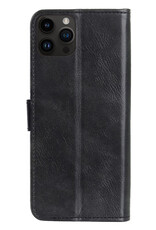 Nomfy Hoesje Geschikt voor iPhone 15 Pro Hoes Bookcase Flipcase Book Cover Met 2x Screenprotector - Hoes Geschikt voor iPhone 15 Pro Hoesje Book Case - Zwart