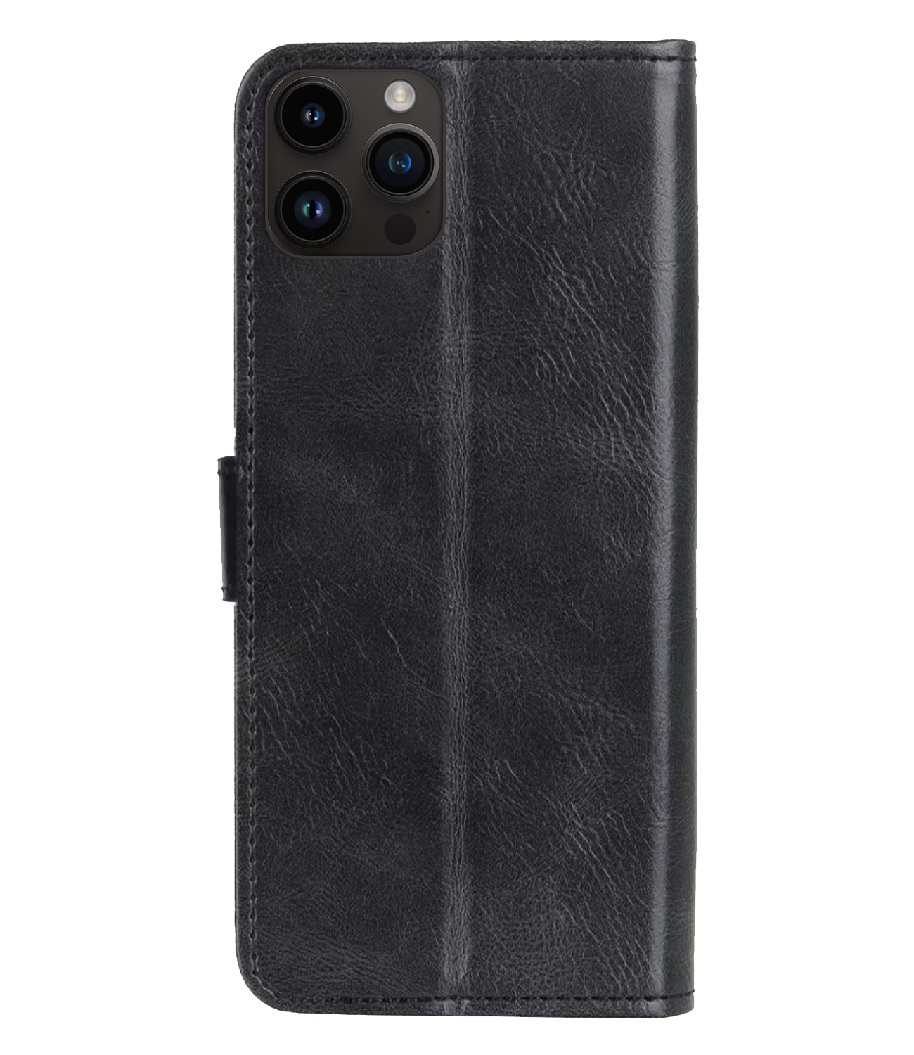 Nomfy Hoesje Geschikt voor iPhone 15 Pro Hoes Bookcase Flipcase Book Cover Met 2x Screenprotector - Hoes Geschikt voor iPhone 15 Pro Hoesje Book Case - Zwart