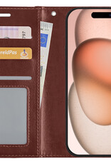 Nomfy Hoesje Geschikt voor iPhone 15 Pro Max Hoes Bookcase Flipcase Book Cover Met Screenprotector - Hoes Geschikt voor iPhone 15 Pro Max Hoesje Book Case - Bruin