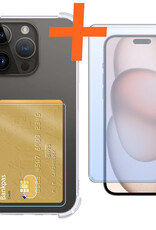 Nomfy Hoesje Geschikt voor iPhone 15 Pro Max Hoesje Pasjeshouder Shockproof Pas Houder Met Screenprotector - Hoesje Geschikt voor iPhone 15 Pro Max Hoes Met Kaarthouder - Transparant