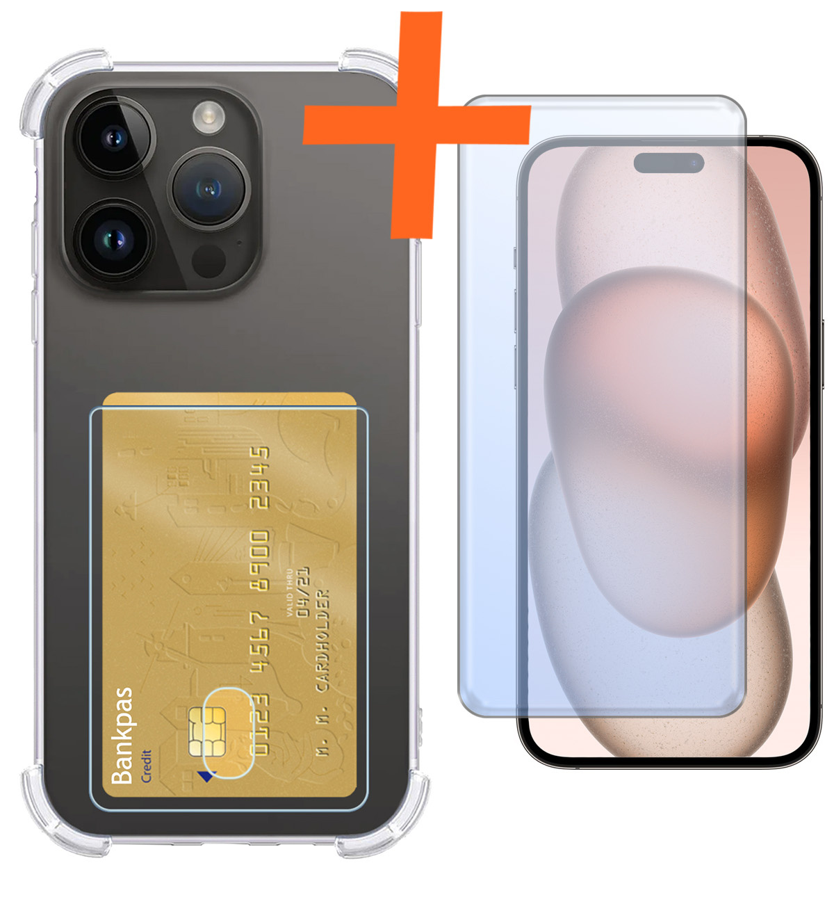 Nomfy Hoesje Geschikt voor iPhone 15 Pro Max Hoesje Pasjeshouder Shockproof Pas Houder Met Screenprotector - Hoesje Geschikt voor iPhone 15 Pro Max Hoes Met Kaarthouder - Transparant