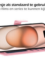 Nomfy Hoesje Geschikt voor iPhone 15 Pro Max Hoes Bookcase Flipcase Book Cover Met Screenprotector - Hoes Geschikt voor iPhone 15 Pro Max Hoesje Book Case - Lichtroze