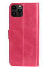 Nomfy Hoesje Geschikt voor iPhone 15 Pro Max Hoes Bookcase Flipcase Book Cover Met 2x Screenprotector - Hoes Geschikt voor iPhone 15 Pro Max Hoesje Book Case - Donkerroze
