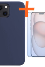 Nomfy Hoesje Geschikt voor iPhone 15 Hoesje Siliconen Cover Case Met Screenprotector - Hoes Geschikt voor iPhone 15 Hoes Back Case - Donkerblauw