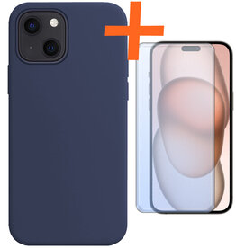 Nomfy Nomfy iPhone 15 Hoesje Siliconen Met Screenprotector - Donkerblauw