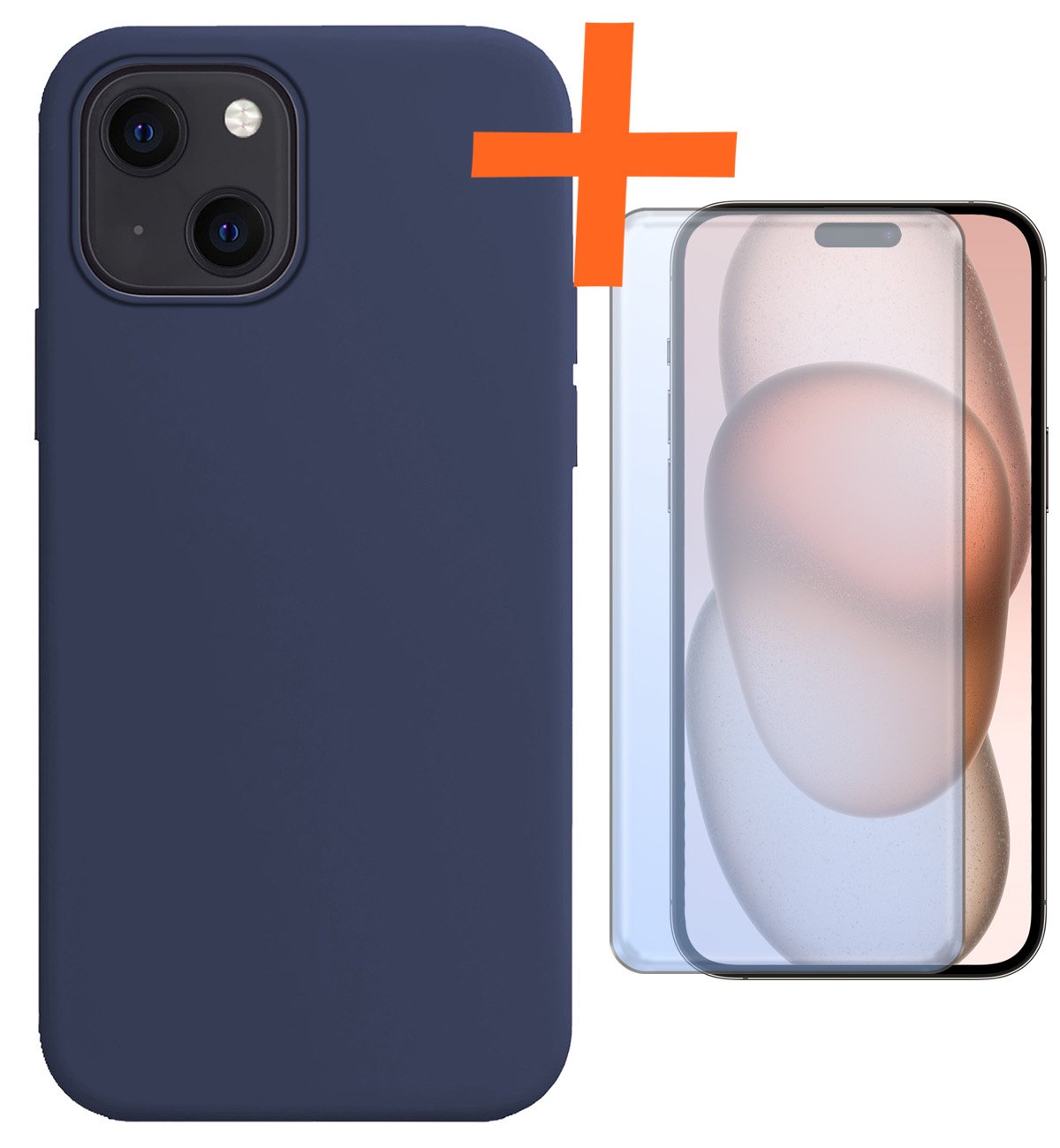 Nomfy Hoesje Geschikt voor iPhone 15 Hoesje Siliconen Cover Case Met Screenprotector - Hoes Geschikt voor iPhone 15 Hoes Back Case - Donkerblauw