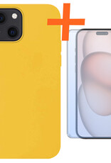 Nomfy Hoesje Geschikt voor iPhone 15 Hoesje Siliconen Cover Case Met Screenprotector - Hoes Geschikt voor iPhone 15 Hoes Back Case - Geel