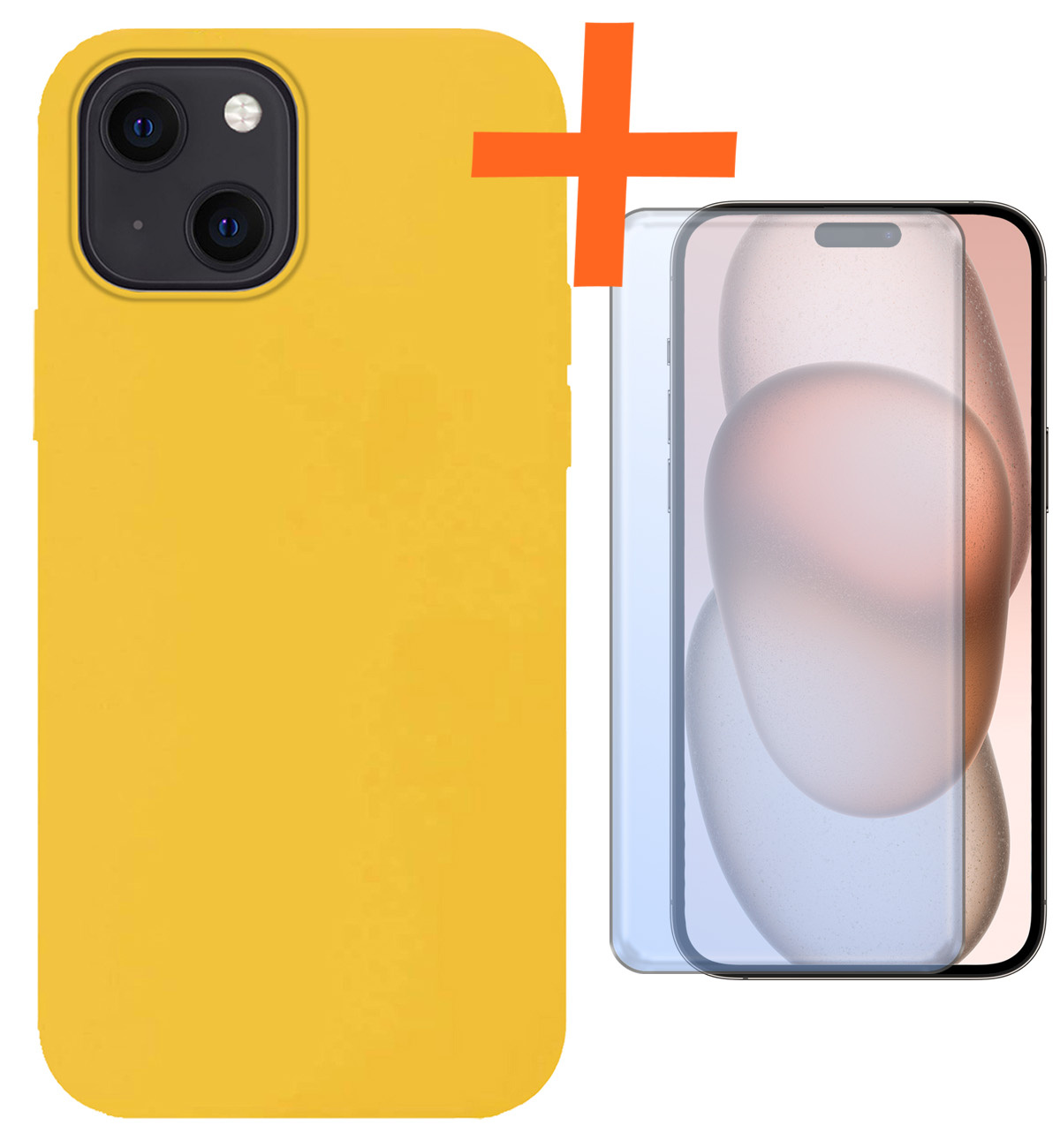 Nomfy Hoesje Geschikt voor iPhone 15 Hoesje Siliconen Cover Case Met Screenprotector - Hoes Geschikt voor iPhone 15 Hoes Back Case - Geel