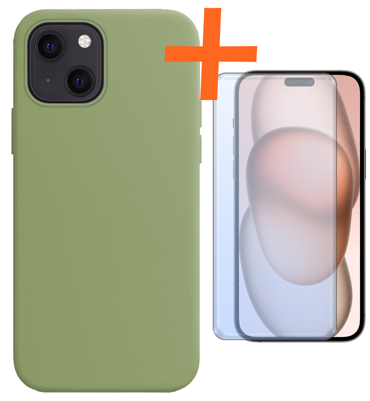 Nomfy Hoesje Geschikt voor iPhone 15 Hoesje Siliconen Cover Case Met Screenprotector - Hoes Geschikt voor iPhone 15 Hoes Back Case - Groen