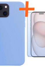 Nomfy Hoesje Geschikt voor iPhone 15 Hoesje Siliconen Cover Case Met Screenprotector - Hoes Geschikt voor iPhone 15 Hoes Back Case - Lichtblauw
