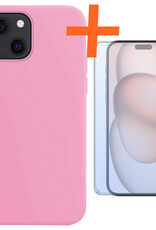 Nomfy Hoesje Geschikt voor iPhone 15 Hoesje Siliconen Cover Case Met Screenprotector - Hoes Geschikt voor iPhone 15 Hoes Back Case - Lichtroze