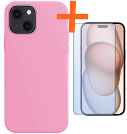 Nomfy Nomfy iPhone 15 Hoesje Siliconen Met Screenprotector - Lichtroze