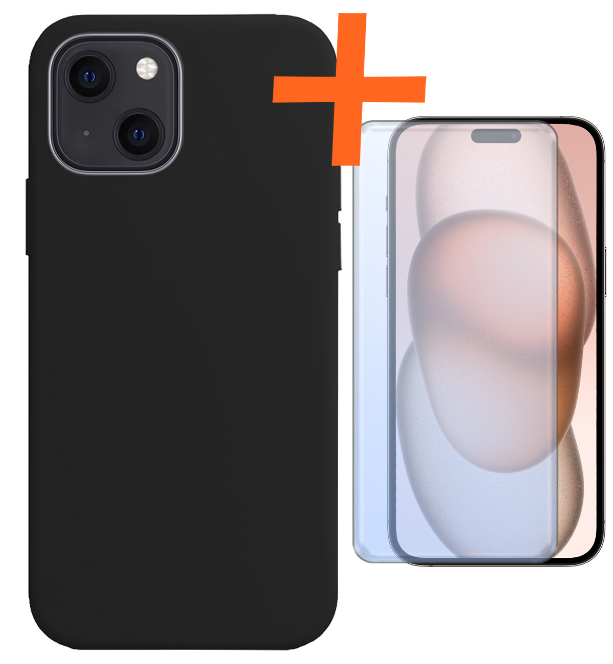 Nomfy Hoesje Geschikt voor iPhone 15 Hoesje Siliconen Cover Case Met Screenprotector - Hoes Geschikt voor iPhone 15 Hoes Back Case - Zwart