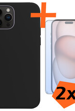 Nomfy Hoesje Geschikt voor iPhone 15 Pro Max Hoesje Siliconen Cover Case Met 2x Screenprotector - Hoes Geschikt voor iPhone 15 Pro Max Hoes Back Case - Zwart