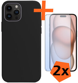 Nomfy Nomfy iPhone 15 Pro Max Hoesje Siliconen Met 2x Screenprotector - Zwart