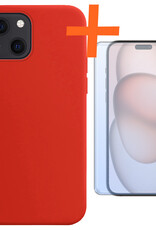 Nomfy Hoesje Geschikt voor iPhone 15 Hoesje Siliconen Cover Case Met Screenprotector - Hoes Geschikt voor iPhone 15 Hoes Back Case - Rood