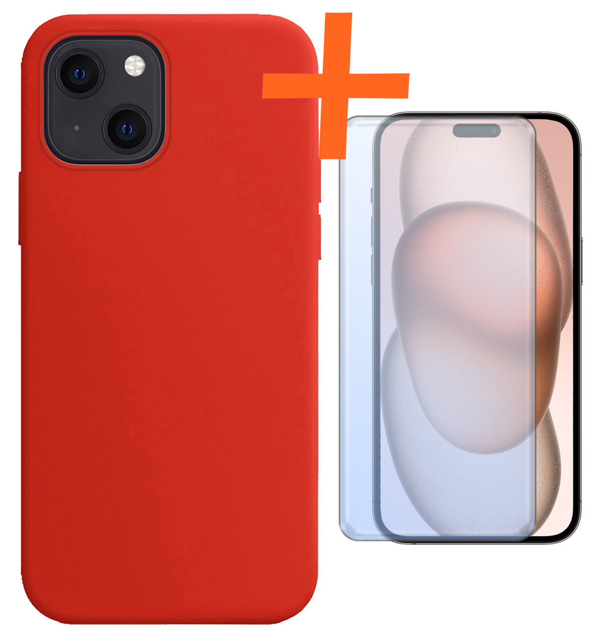 Nomfy Hoesje Geschikt voor iPhone 15 Hoesje Siliconen Cover Case Met Screenprotector - Hoes Geschikt voor iPhone 15 Hoes Back Case - Rood