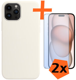 Nomfy Nomfy iPhone 15 Pro Max Hoesje Siliconen Met 2x Screenprotector - Wit