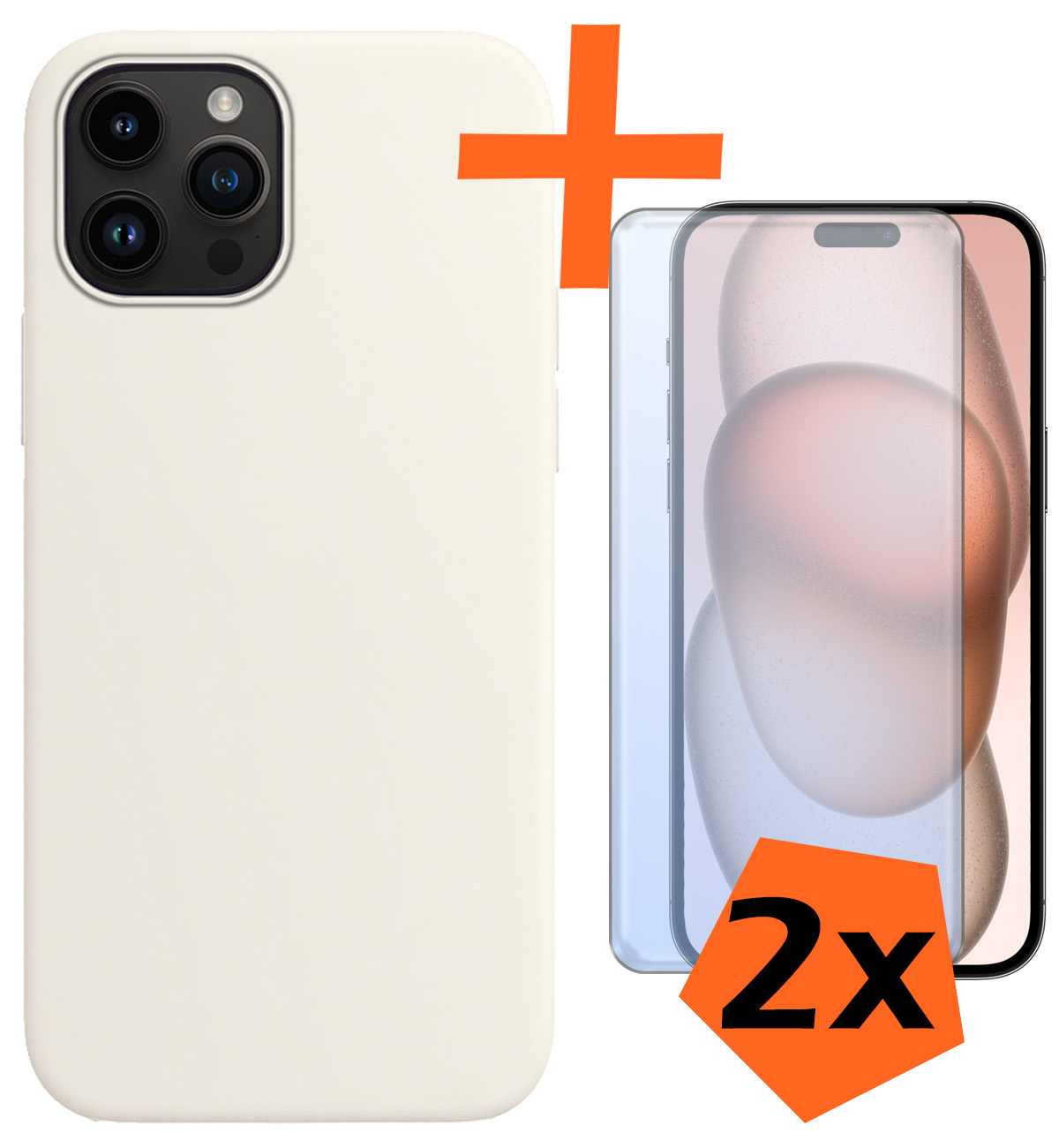 Nomfy Hoesje Geschikt voor iPhone 15 Pro Max Hoesje Siliconen Cover Case Met 2x Screenprotector - Hoes Geschikt voor iPhone 15 Pro Max Hoes Back Case - Wit