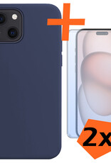 Nomfy Hoesje Geschikt voor iPhone 15 Hoesje Siliconen Cover Case Met 2x Screenprotector - Hoes Geschikt voor iPhone 15 Hoes Back Case - Donkerblauw