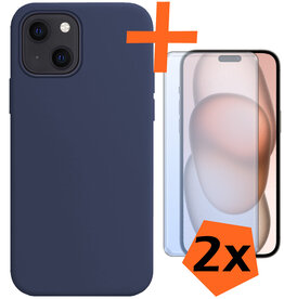 Nomfy Nomfy iPhone 15 Hoesje Siliconen Met 2x Screenprotector - Donkerblauw