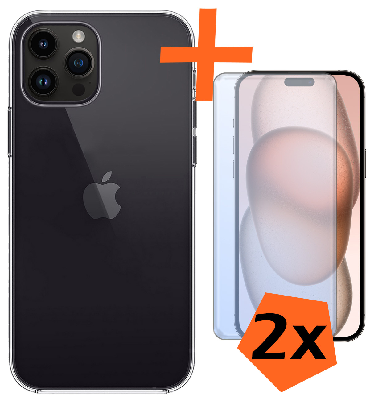 Nomfy Hoesje Geschikt voor iPhone 15 Pro Max Hoesje Siliconen Cover Case Met 2x Screenprotector - Hoes Geschikt voor iPhone 15 Pro Max Hoes Back Case - Transparant