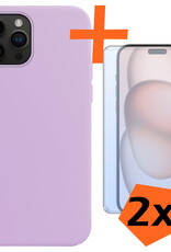 Nomfy Hoesje Geschikt voor iPhone 15 Pro Max Hoesje Siliconen Cover Case Met 2x Screenprotector - Hoes Geschikt voor iPhone 15 Pro Max Hoes Back Case - Lila