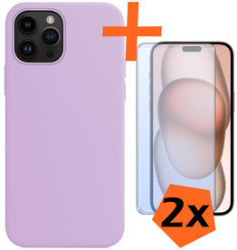 Nomfy Nomfy iPhone 15 Pro Max Hoesje Siliconen Met 2x Screenprotector - Lila