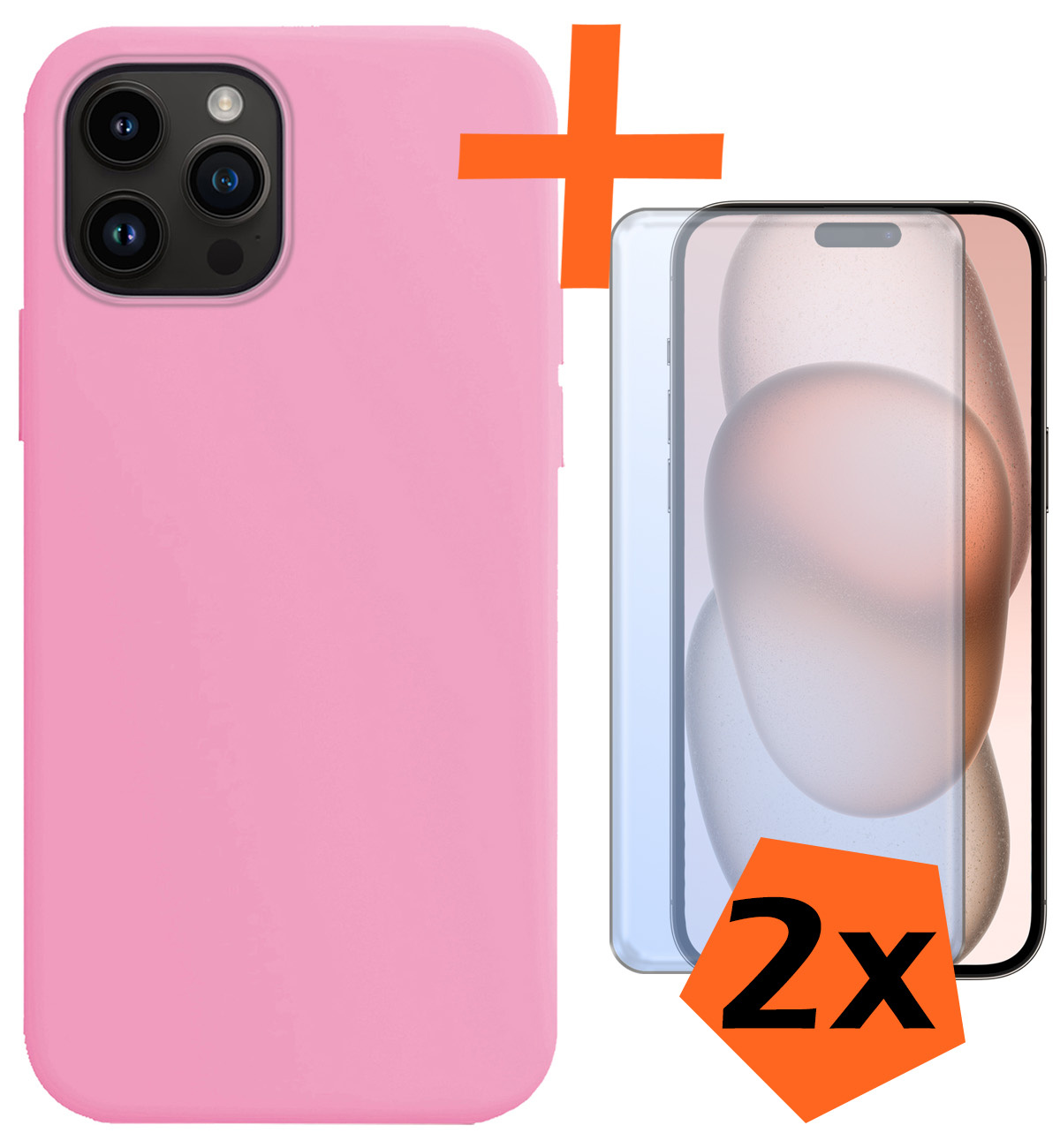 Nomfy Hoesje Geschikt voor iPhone 15 Pro Max Hoesje Siliconen Cover Case Met 2x Screenprotector - Hoes Geschikt voor iPhone 15 Pro Max Hoes Back Case - Lichtroze